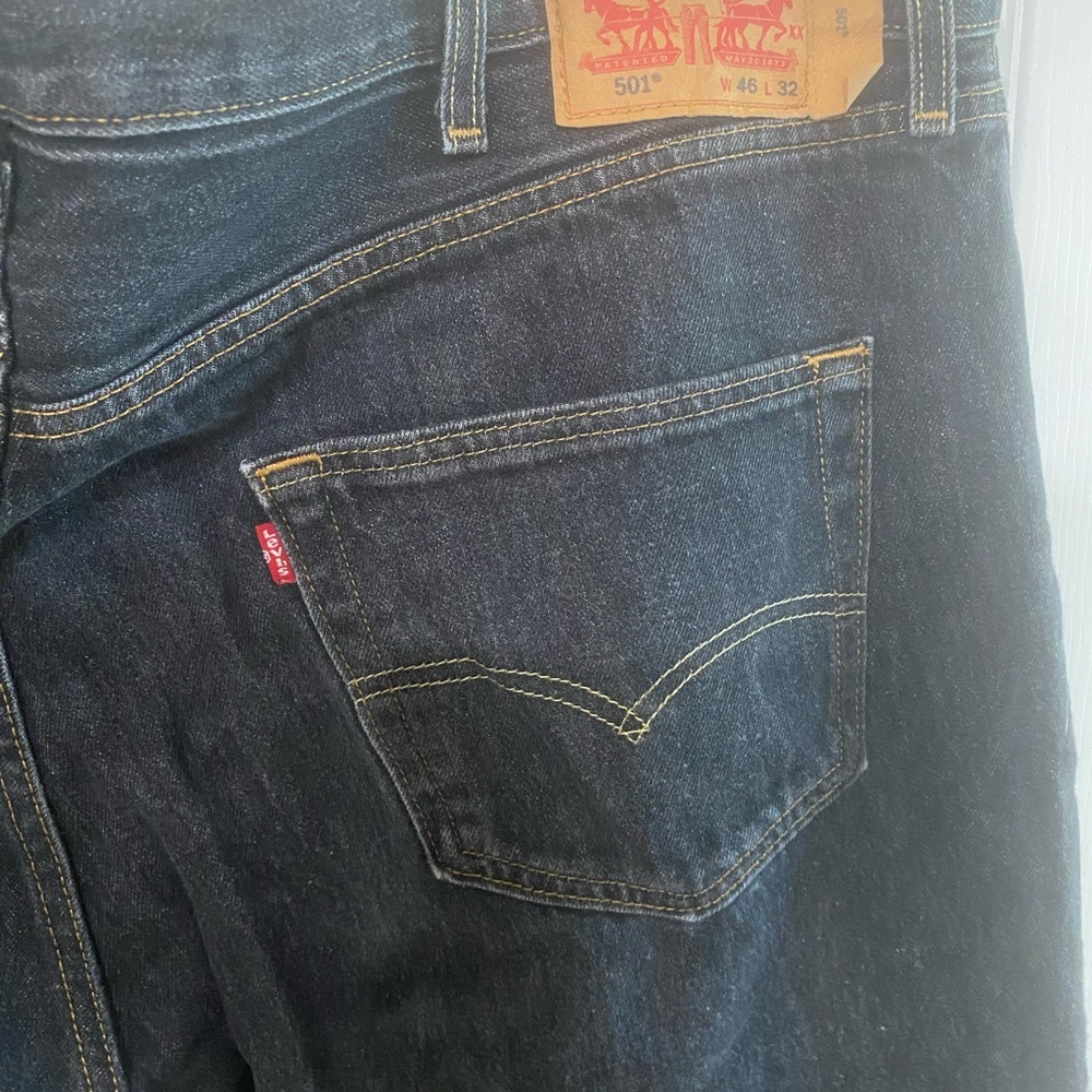 Levi’s 501 Original Fit Men’s Jeans Black Denim Button Fly W46 L32 Big & Tall